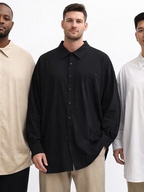 Reo Essentials 3 Pack 4XT Big & Tall Button Up Shirts Beige Black White NEW